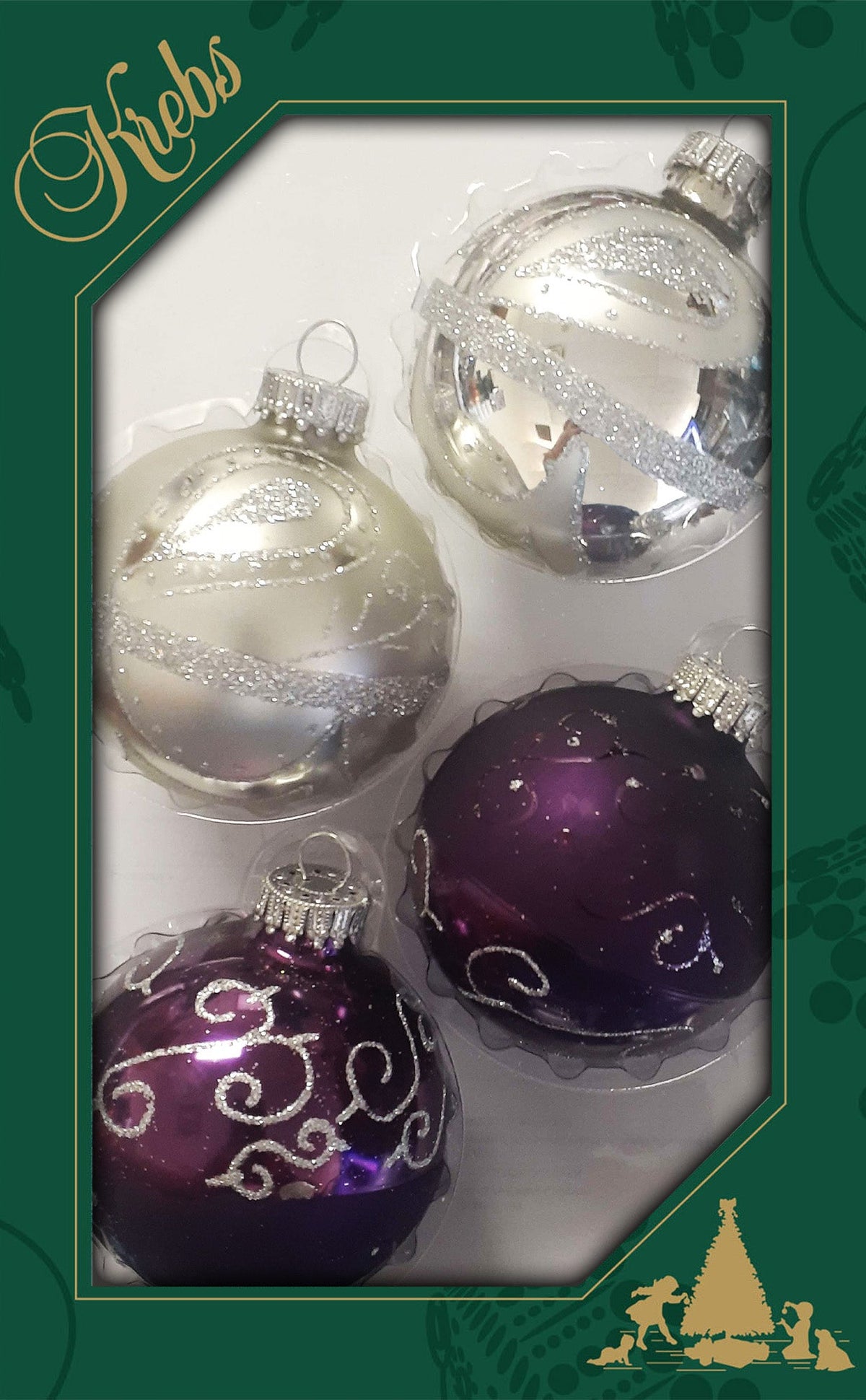 Glass Christmas Tree Ornaments - 67mm/2.63" [4 Pieces] Decorated Balls from Christmas by Krebs Seamless Hanging Holiday Decor