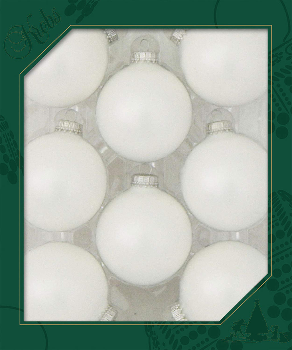 Christmas By Krebs Made in The USA Designer Seamless Glass Christmas Ball Ornaments, 2 5/8" (67mm), 8 Pieces (White Satin)