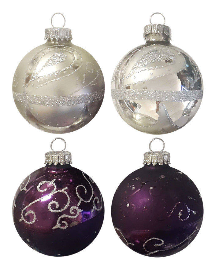 Glass Christmas Tree Ornaments - 67mm/2.63" [4 Pieces] Decorated Balls from Christmas by Krebs Seamless Hanging Holiday Decor