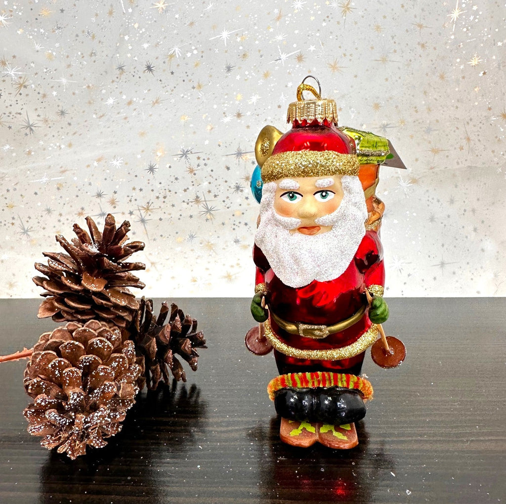 Christmas By Krebs Blown Glass  Collectible Tree Ornaments  (5" Skiing Santa)