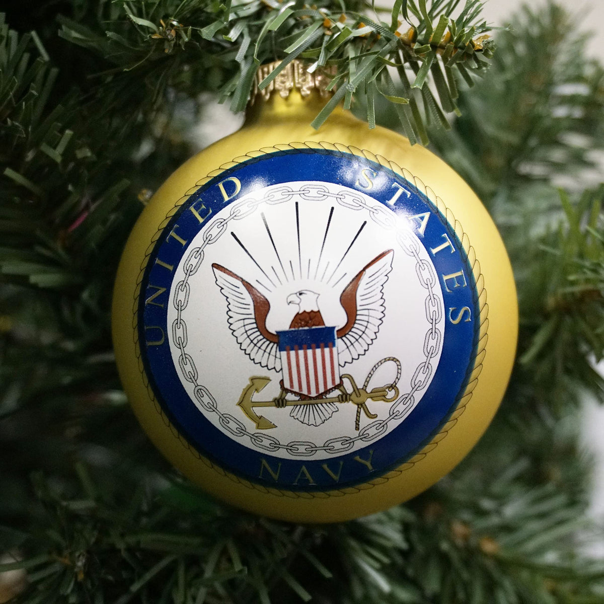 Christmas Tree Ornaments Made in the USA - 80mm / 3.25" Decorated Collectible Glass Balls from Christmas by Krebs - Handmade Hanging Holiday Decoration for Trees (USN with Established Date)
