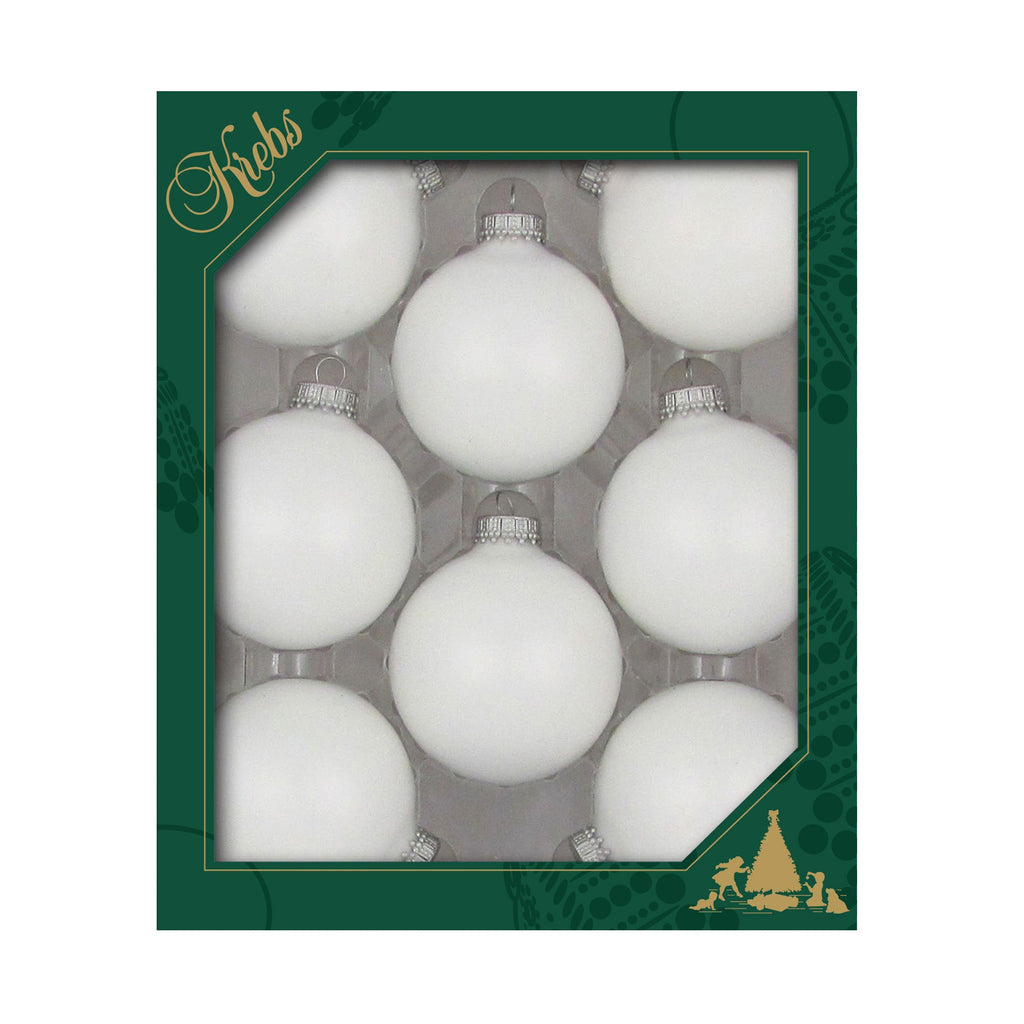 Christmas By Krebs 2 5/8" (67mm) Seamless Glass Ornament [8 Pieces], Decorated Designer Heirloom (Classic Antique White)