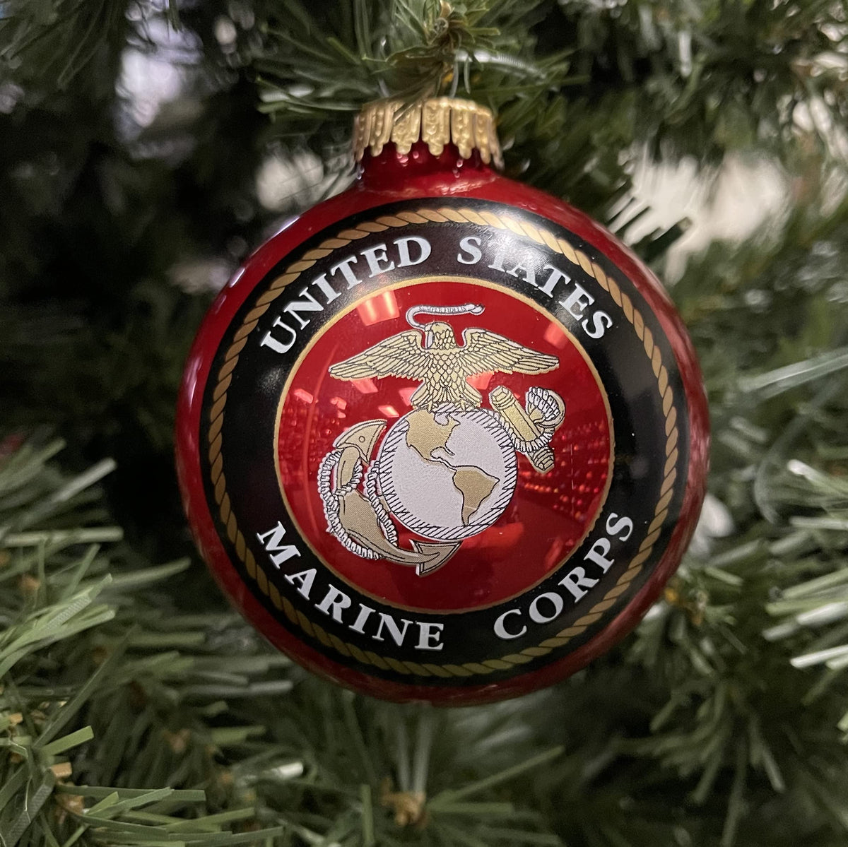 Christmas Tree Ornaments Made in the USA - 80mm / 3.25" Decorated Collectible Glass Balls from Christmas by Krebs - Handmade Hanging Holiday Decoration for Trees (USM Logo and Hymn)