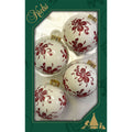Glass Christmas Tree Ornaments - 67mm/2.625" [4 Pieces] Decorated Balls from Christmas by Krebs Seamless Hanging Holiday Decor (Porcelain White with Red Christmas Flower)
