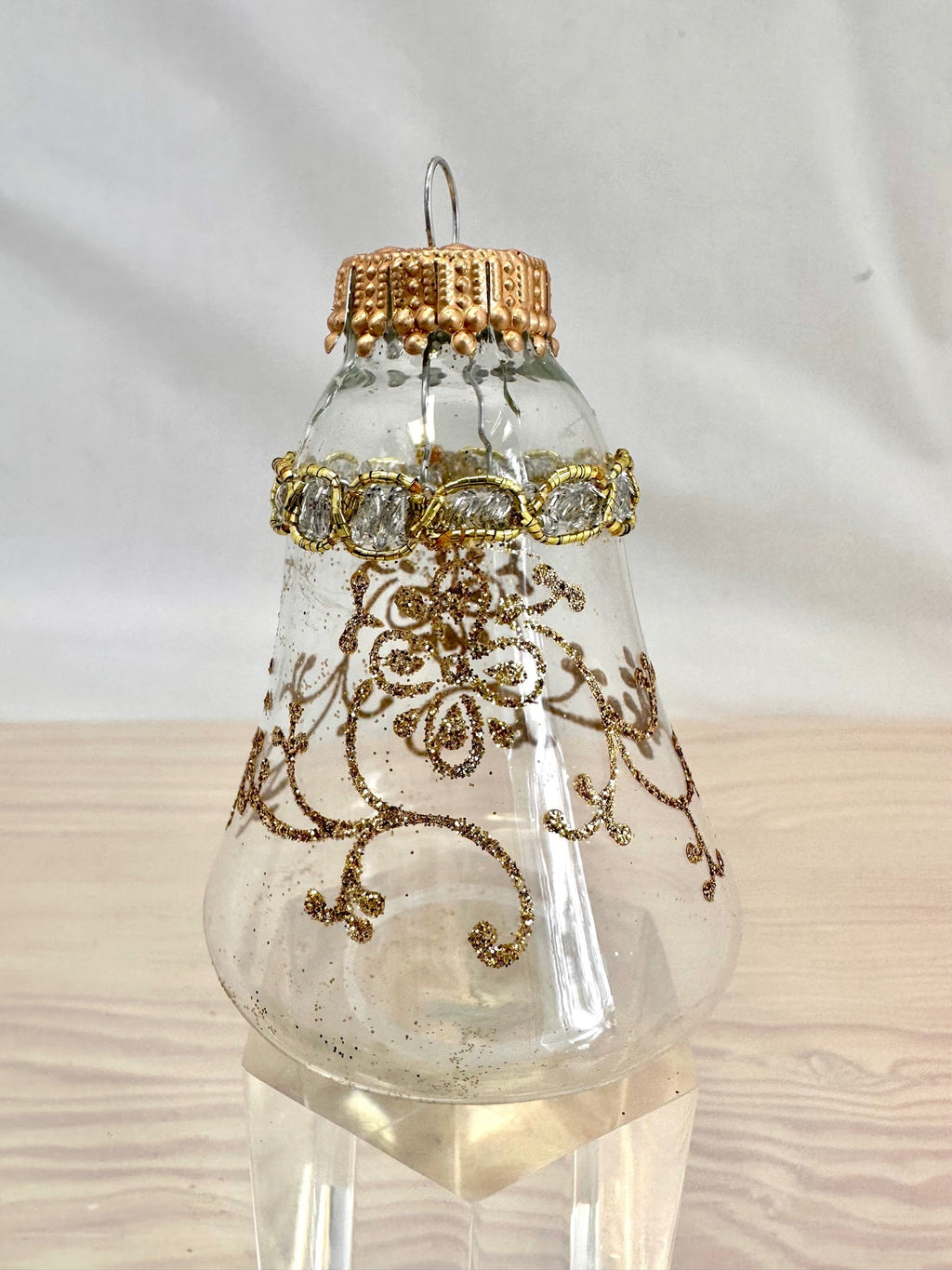 Glass Christmas Tree Ornaments - 67mm/2.63" [4 Pieces] Decorated Balls from Christmas by Krebs Seamless Hanging Holiday Decor (Clear 3" Bells with Glitterlace and Braid)