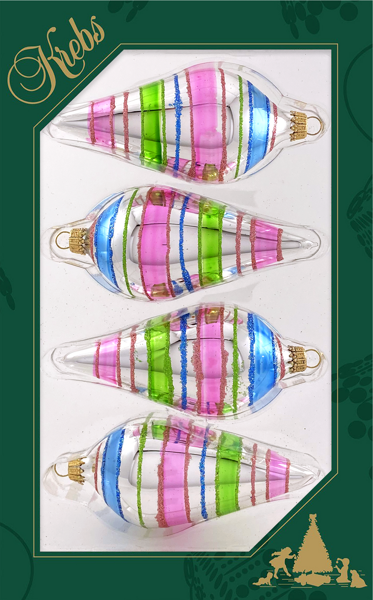 Glass Christmas Tree Ornaments - 67mm/2.63" [4 Pieces] Decorated Balls from Christmas by Krebs Seamless Hanging Holiday Decor