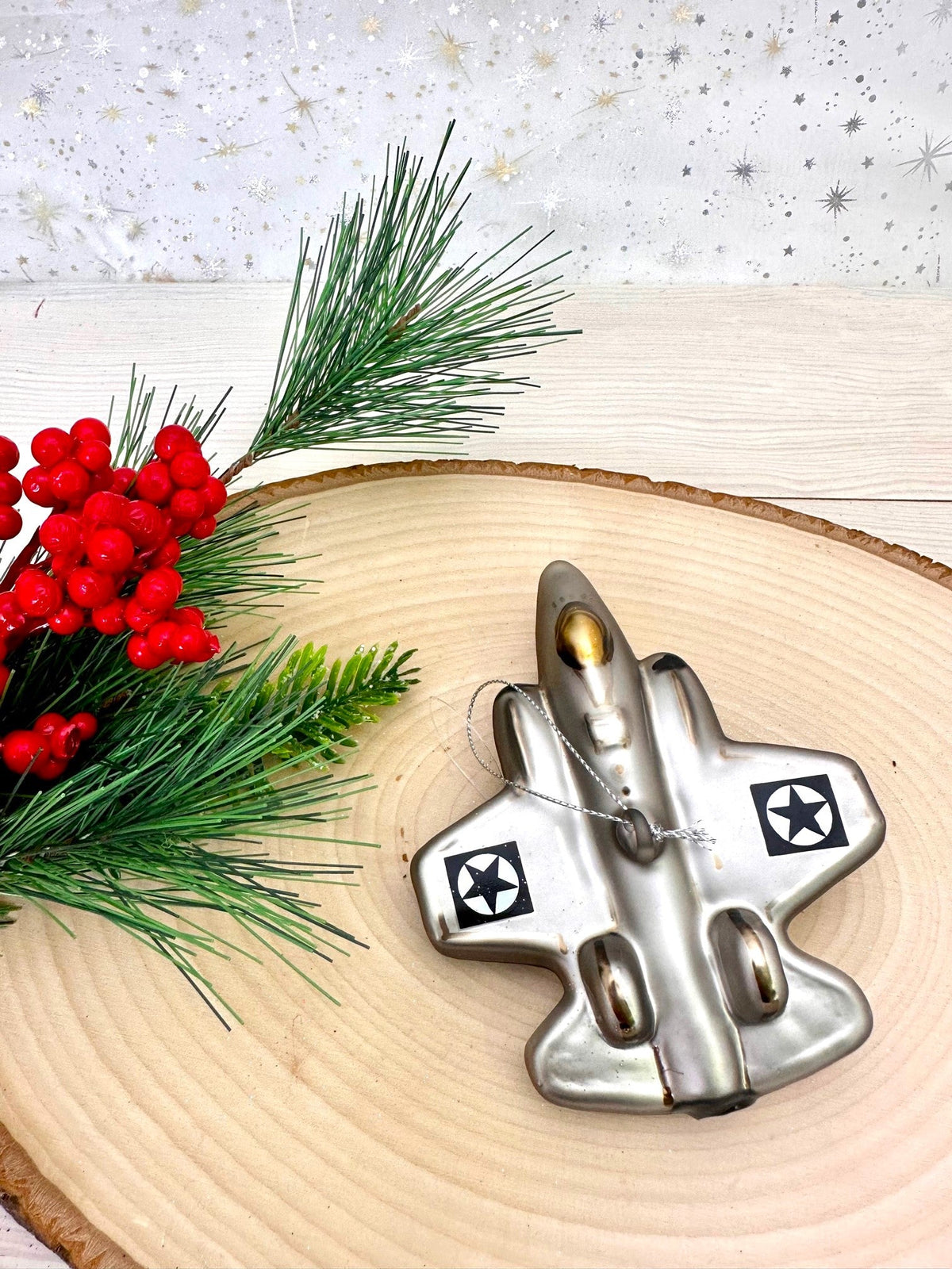 Christmas By Krebs Blown Glass  Collectible Tree Ornaments  (5" Fighter Jet)