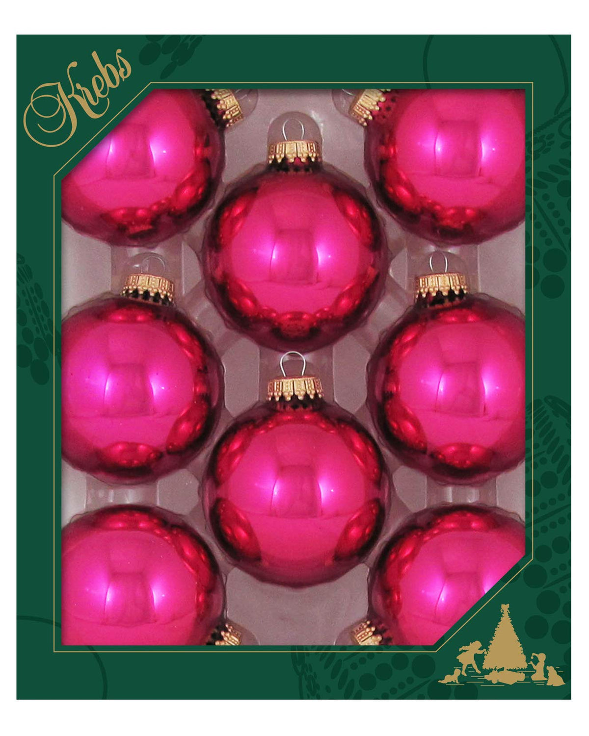 Christmas By Krebs Made in The USA Designer Seamless Glass Christmas Ball Ornaments, 2 5/8" (67mm), 8 Pieces (Shiny Cabernet Pink)