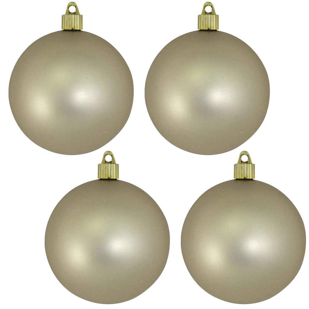 Christmas By Krebs 4" (100mm) Velvet Buff Gold [4 Pieces] Solid Commercial Grade Indoor and Outdoor Shatterproof Plastic, UV and Water Resistant Ball Ornament Decorations