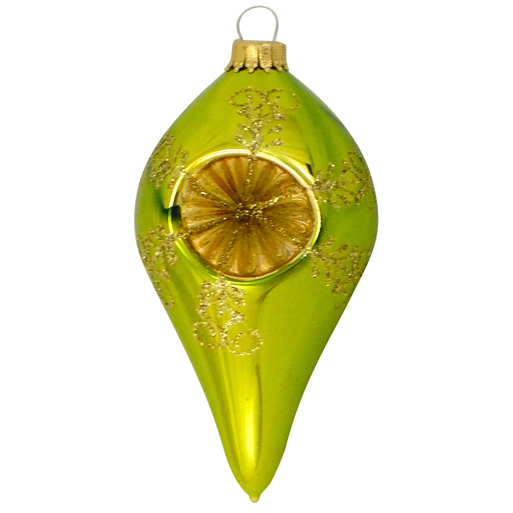 Green Glaze Shine / Velvet 4" Drop Shapes with Gold Reflectors (4)"