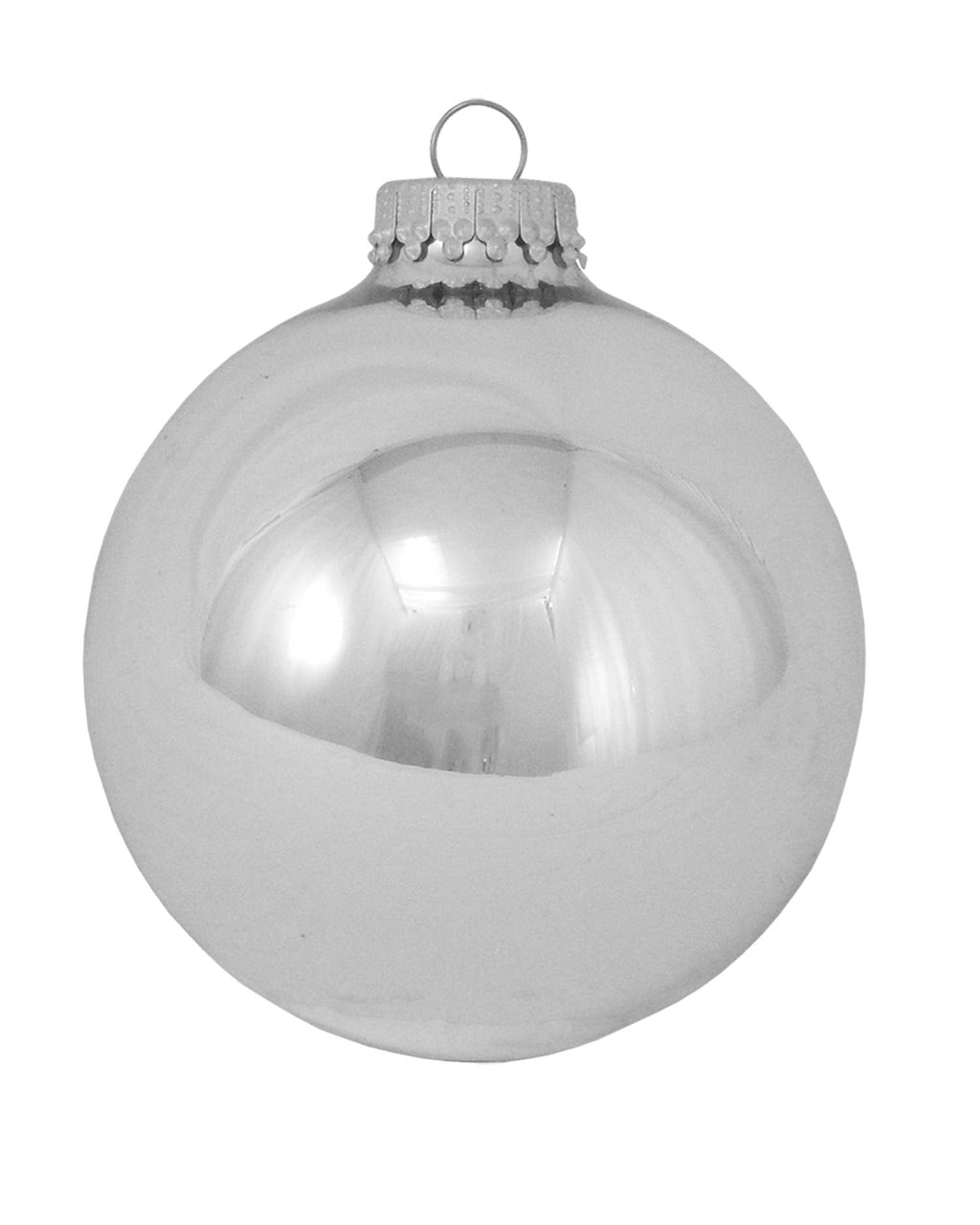 Glass Christmas Tree Ornaments - 80mm / 3.25" [4 Pieces] Designer Balls from Christmas By Krebs Seamless Hanging Holiday Decor (Bright Silver)