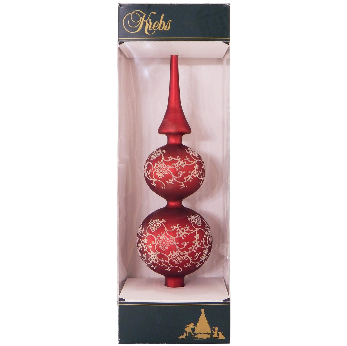 Christmas Treetop - Decorated Glass Treetop from Christmas by Krebs - Handmade Seamless Holiday Decorations for Trees (13" Red Velvet with Floral Glitterlace)