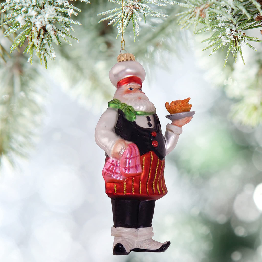 Christmas By Krebs Blown Glass  Collectible Tree Ornaments  (6" Santa Chef)
