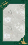 Glass Christmas Tree Ornaments - 67mm/2.63" [4 Pieces] Decorated Balls from Christmas by Krebs Seamless Hanging Holiday Decor (Clear with White Big Snowflakes)