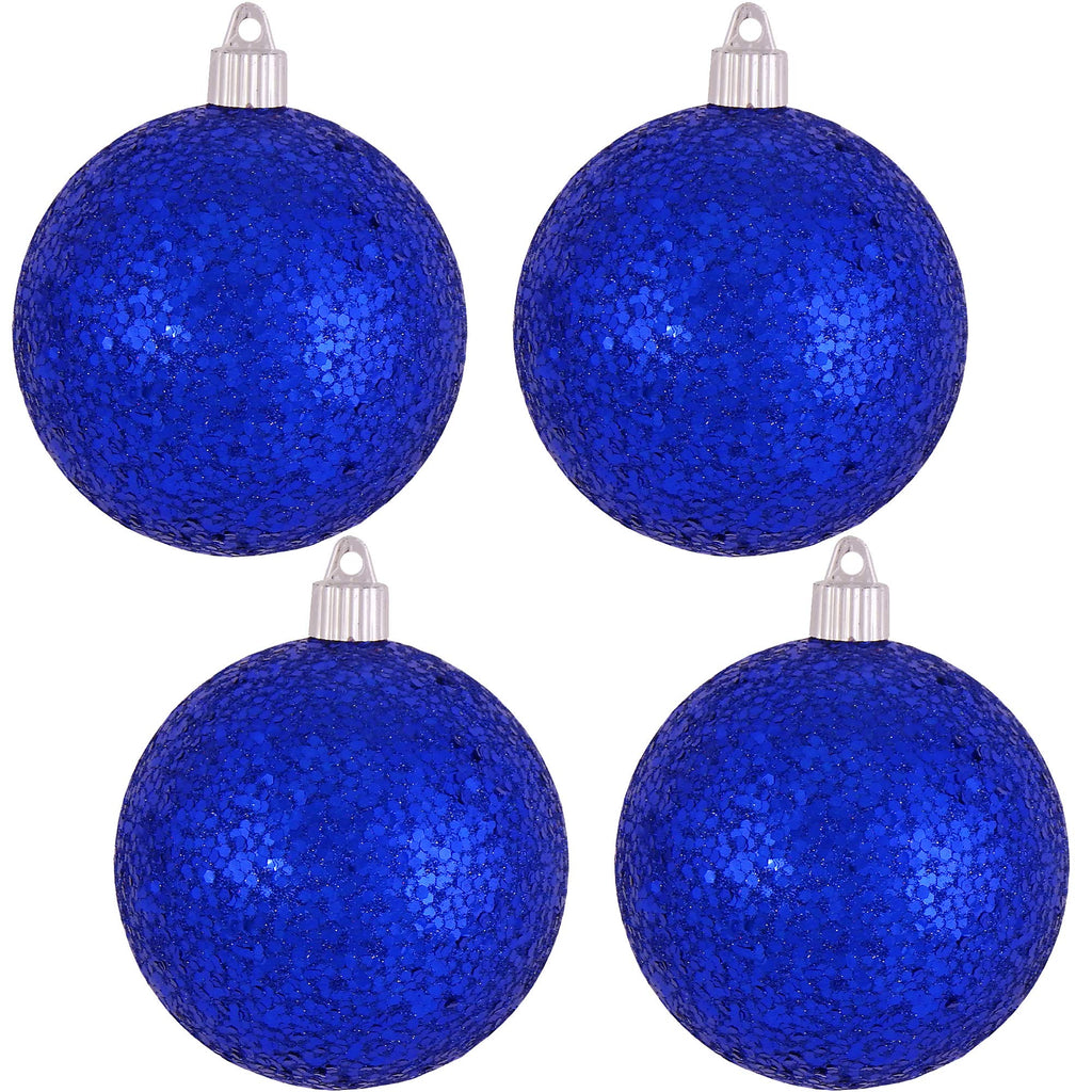 Christmas By Krebs Ornament, Commercial Grade Indoor and Outdoor Shatterproof Plastic, Water Resistant Ball Ornament Decorations (Dark Blue Glitz, 4 inch (100mm))