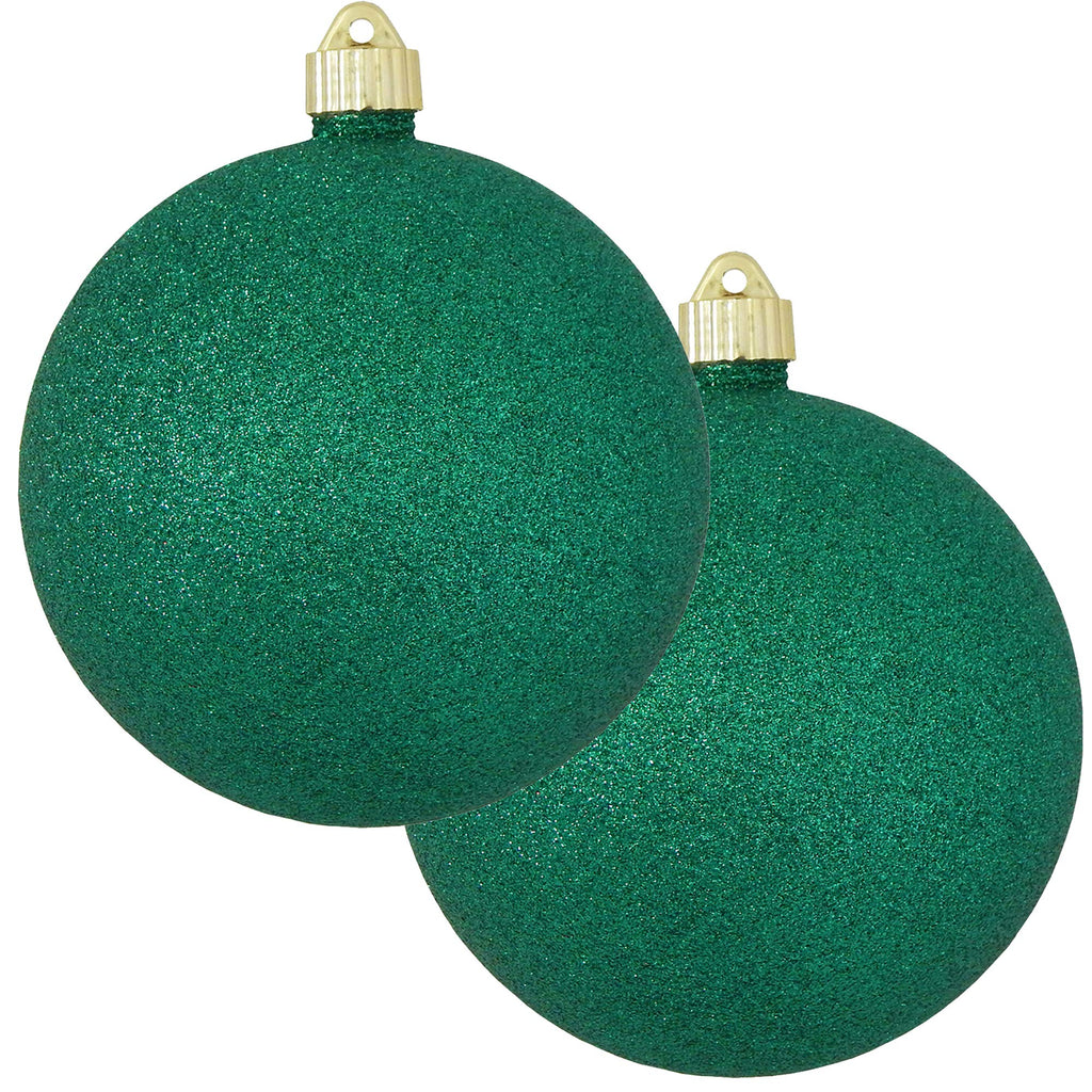 Christmas By Krebs 6" (150mm) Emerald Green Glitter [2 Pieces] Solid Commercial Grade Indoor and Outdoor Shatterproof Plastic, Water Resistant Ball Ornament Decorations