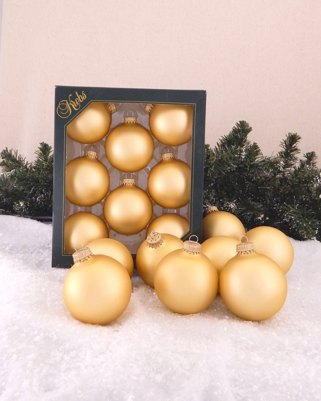 Christmas By Krebs Made in The USA Designer Seamless Glass Christmas Ball Ornaments, 2 5/8" (67mm), 8 Pieces (Velvet Gold)