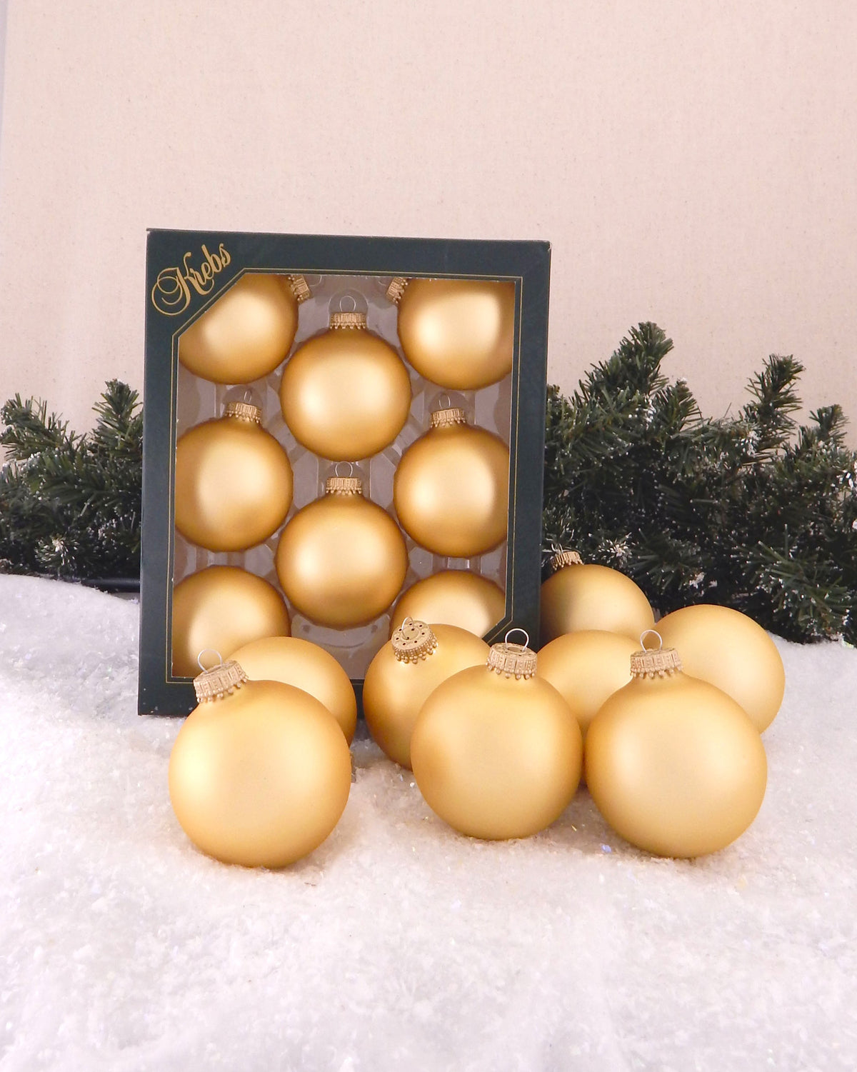 Christmas By Krebs Made in The USA Designer Seamless Glass Christmas Ball Ornaments, 2 5/8" (67mm), 8 Pieces (Velvet Gold)