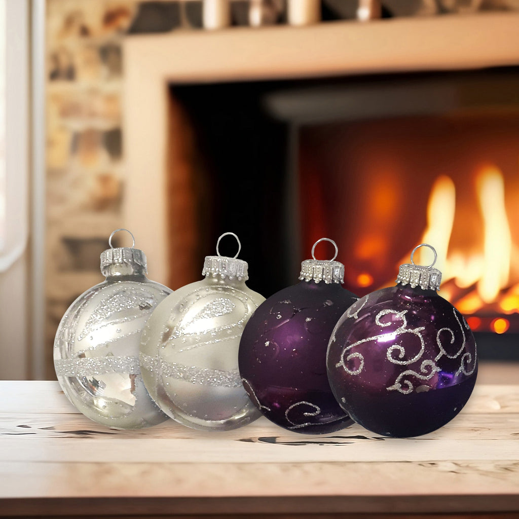 Glass Christmas Tree Ornaments - 67mm/2.63" [4 Pieces] Decorated Balls from Christmas by Krebs Seamless Hanging Holiday Decor