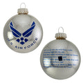 Christmas Tree Ornaments Made in the USA - 80mm / 3.25" Decorated Collectible Glass Balls from Christmas by Krebs - Handmade Hanging Holiday Decoration for Trees (USAF Logo & Hymn, Silver)