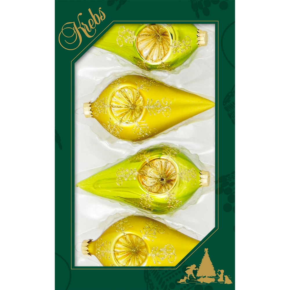 Green Glaze Shine / Velvet 4" Drop Shapes with Gold Reflectors (4)"