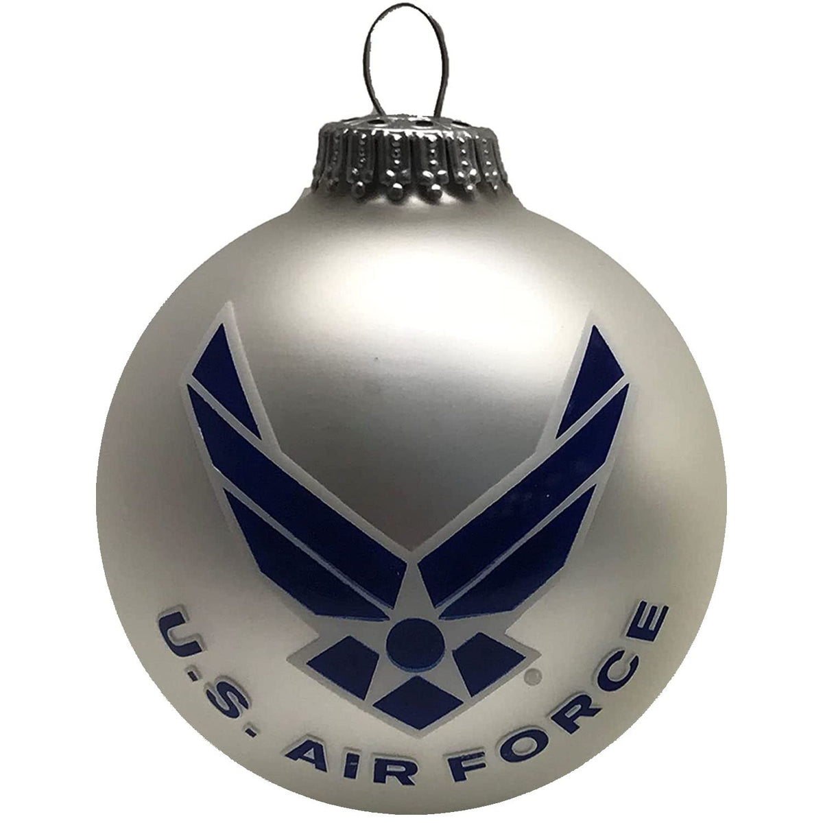 Christmas Tree Ornaments Made in the USA - 80mm / 3.25" Decorated Collectible Glass Balls from Christmas by Krebs - Handmade Hanging Holiday Decoration for Trees (USAF with Est Date, Logo)