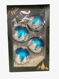 Glass Christmas Tree Ornaments - 67mm/2.625" [4 Pieces] Decorated Balls from Christmas by Krebs Seamless Hanging Holiday Decor (Turquoise Bliss Blue with Festive Trees)