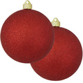 Christmas By Krebs 6" (150mm) Red Glitter [2 Pieces] Solid Commercial Grade Indoor and Outdoor Shatterproof Plastic, Water Resistant Ball Ornament Decorations