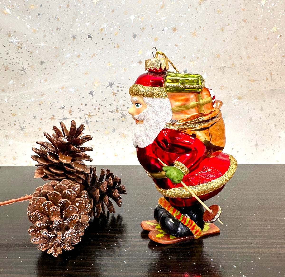 Christmas By Krebs Blown Glass  Collectible Tree Ornaments  (5" Skiing Santa)