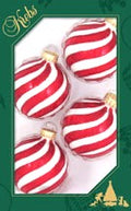 Glass Christmas Tree Ornaments - 67mm/2.63" [4 Pieces] Decorated Balls from Christmas by Krebs Seamless Hanging Holiday Decor (Porcelain White with Red Swirls)