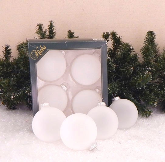 Glass Christmas Tree Ornaments - 80mm / 3.25" [4 Pieces] Designer Balls from Christmas By Krebs Seamless Hanging Holiday Decor (Frost Silver Cap)