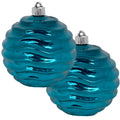 Christmas By Krebs 6" (150mm) Wavy Ripple Shiny Turquoise [2 Pieces] Solid Commercial Grade Indoor and Outdoor Shatterproof Plastic, UV and Water Resistant Ball Ornament Decorations