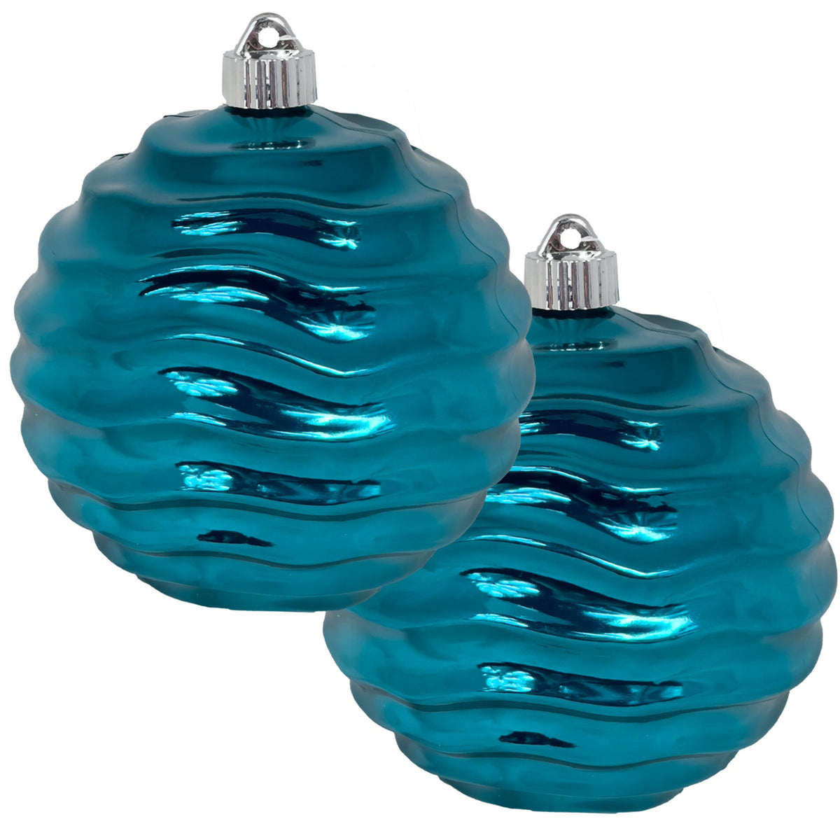 Christmas By Krebs 6" (150mm) Wavy Ripple Shiny Turquoise [2 Pieces] Solid Commercial Grade Indoor and Outdoor Shatterproof Plastic, UV and Water Resistant Ball Ornament Decorations