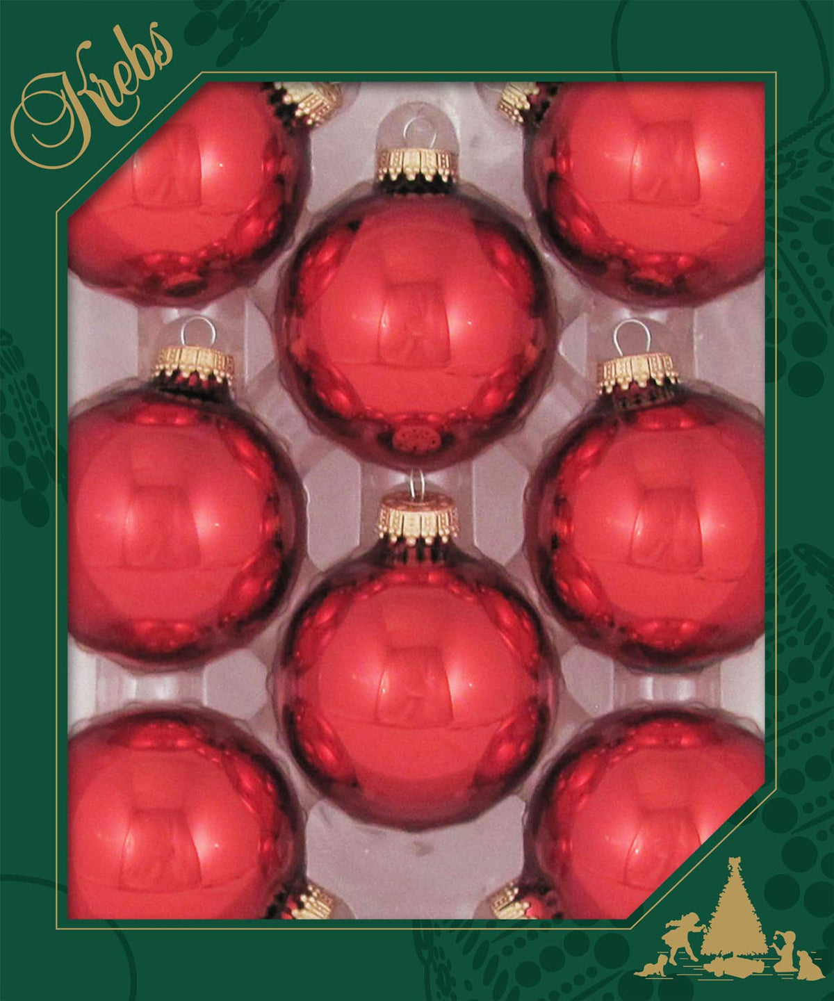 Christmas By Krebs Made in The USA Designer Seamless Glass Christmas Ball Ornaments, 2 5/8" (67mm), 8 Pieces (Shiny Christmas Red)