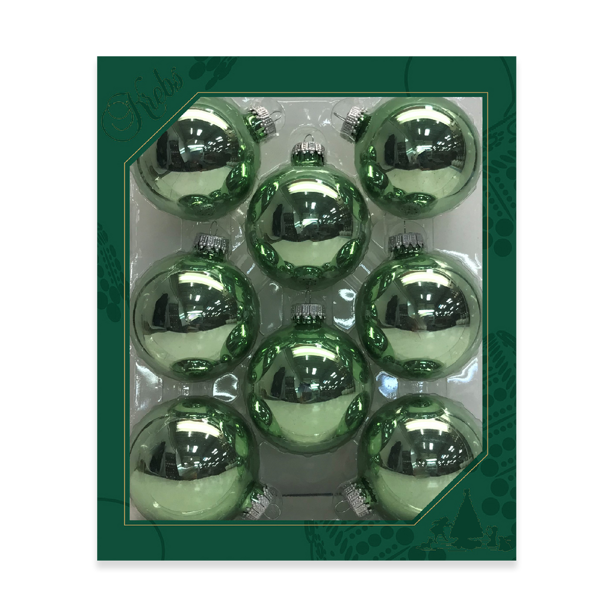 Christmas By Krebs 2 5/8" (67mm) Seamless Glass Ornament [8 Pieces], Decorated Designer Heirloom (Eucalyptus Shiny Green)