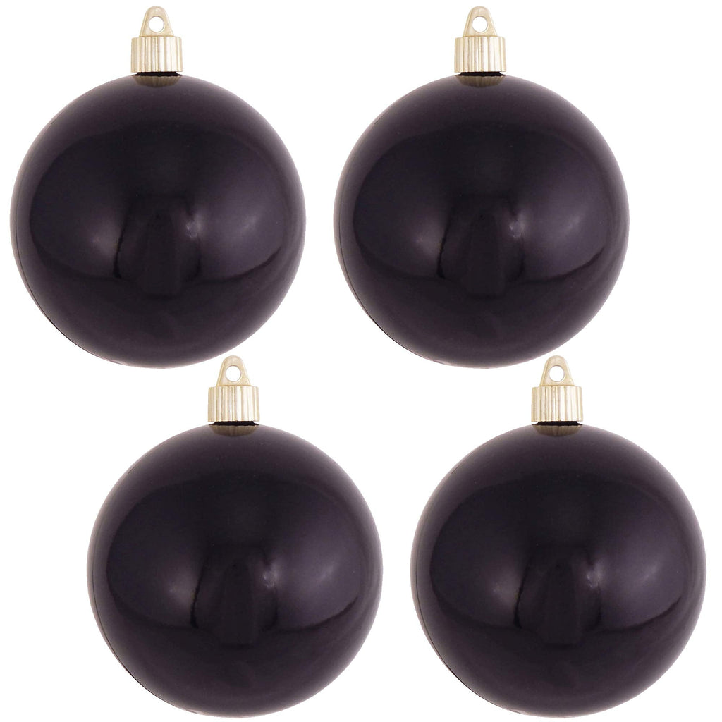 Christmas By Krebs 4" (100mm) Shiny Onyx Black [4 Pieces] Solid Commercial Grade Indoor and Outdoor Shatterproof Plastic, UV and Water Resistant Ball Ornament Decorations