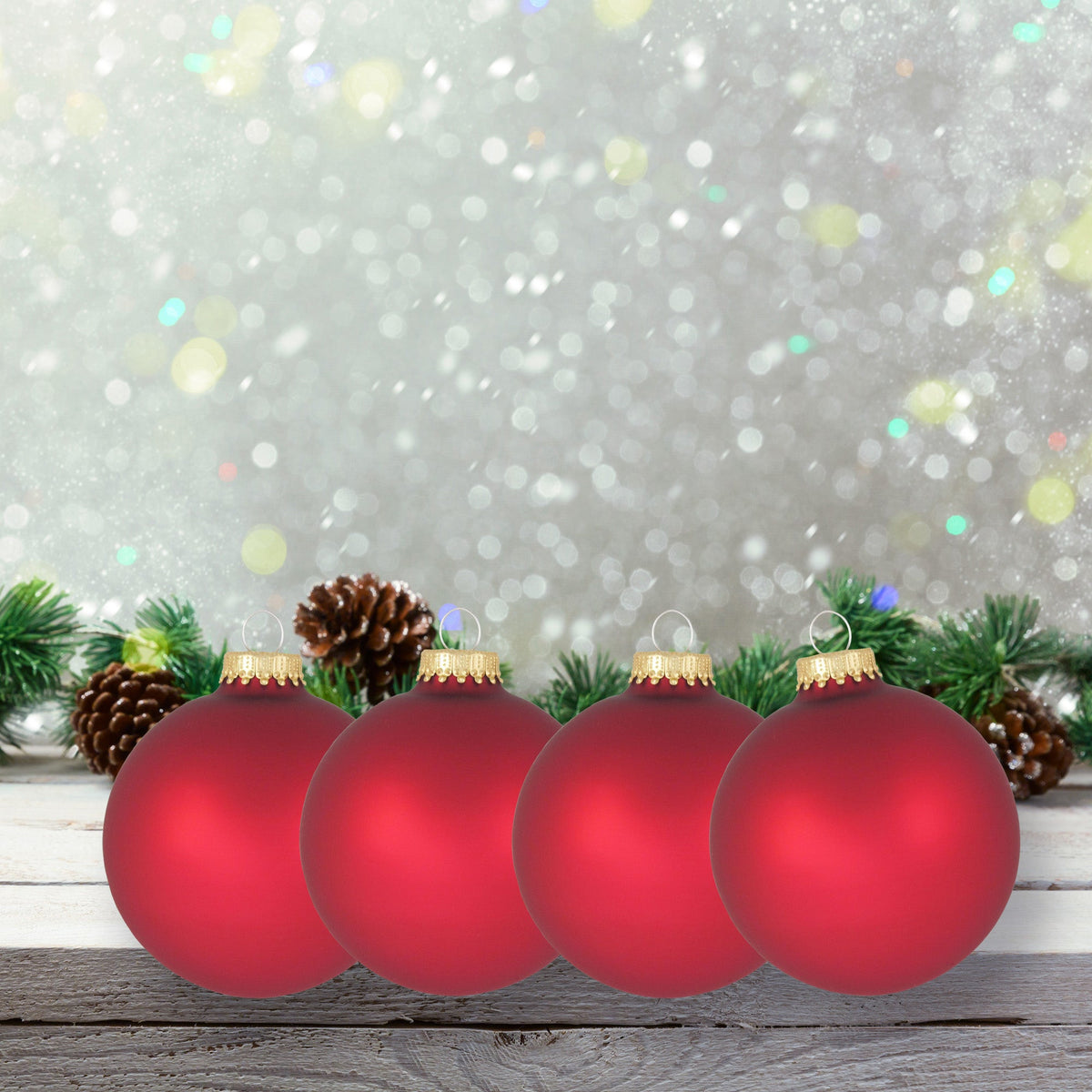 Glass Christmas Tree Ornaments - 80mm / 3.25" [4 Pieces] Designer Balls from Christmas By Krebs Seamless Hanging Holiday Decor (Red Velvet)