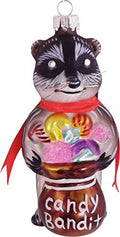 Christmas By Krebs Blown Glass  Collectible Tree Ornaments  (4" Bandit Raccoon)