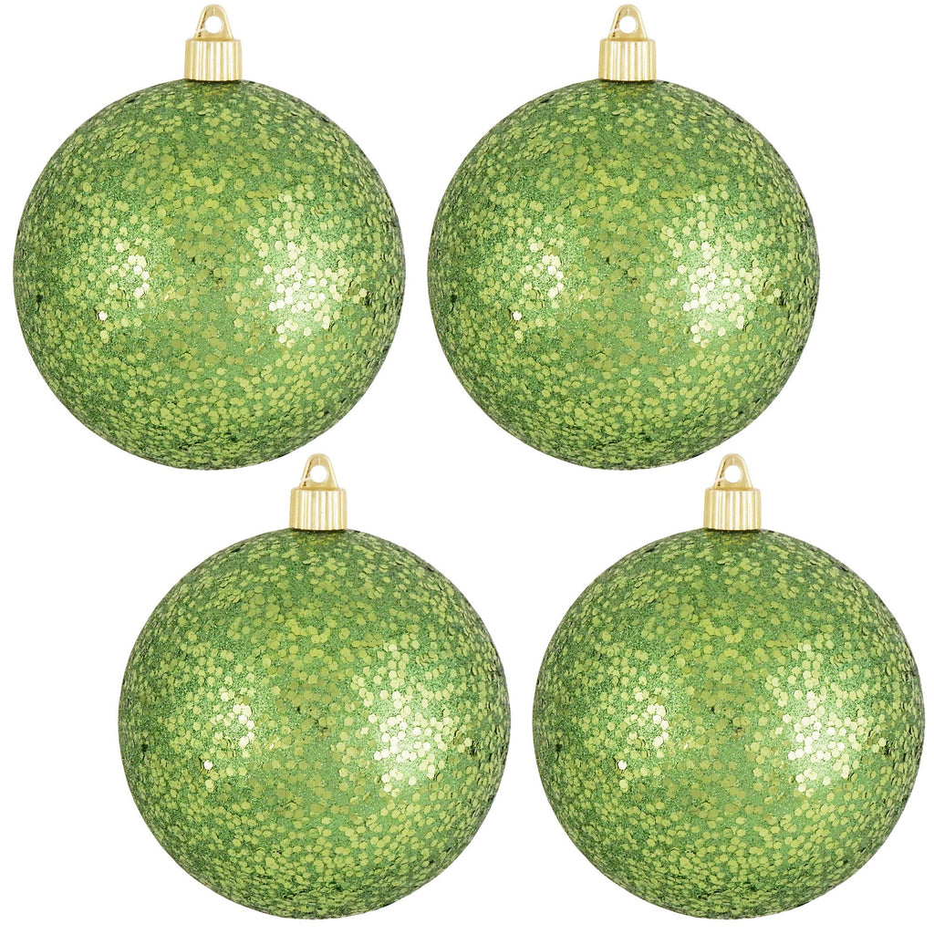 Christmas By Krebs Ornament, Commercial Grade Indoor and Outdoor Shatterproof Plastic, Water Resistant Ball Ornament Decorations (Lime Green Glitz, 4 3/4 inch (120mm))