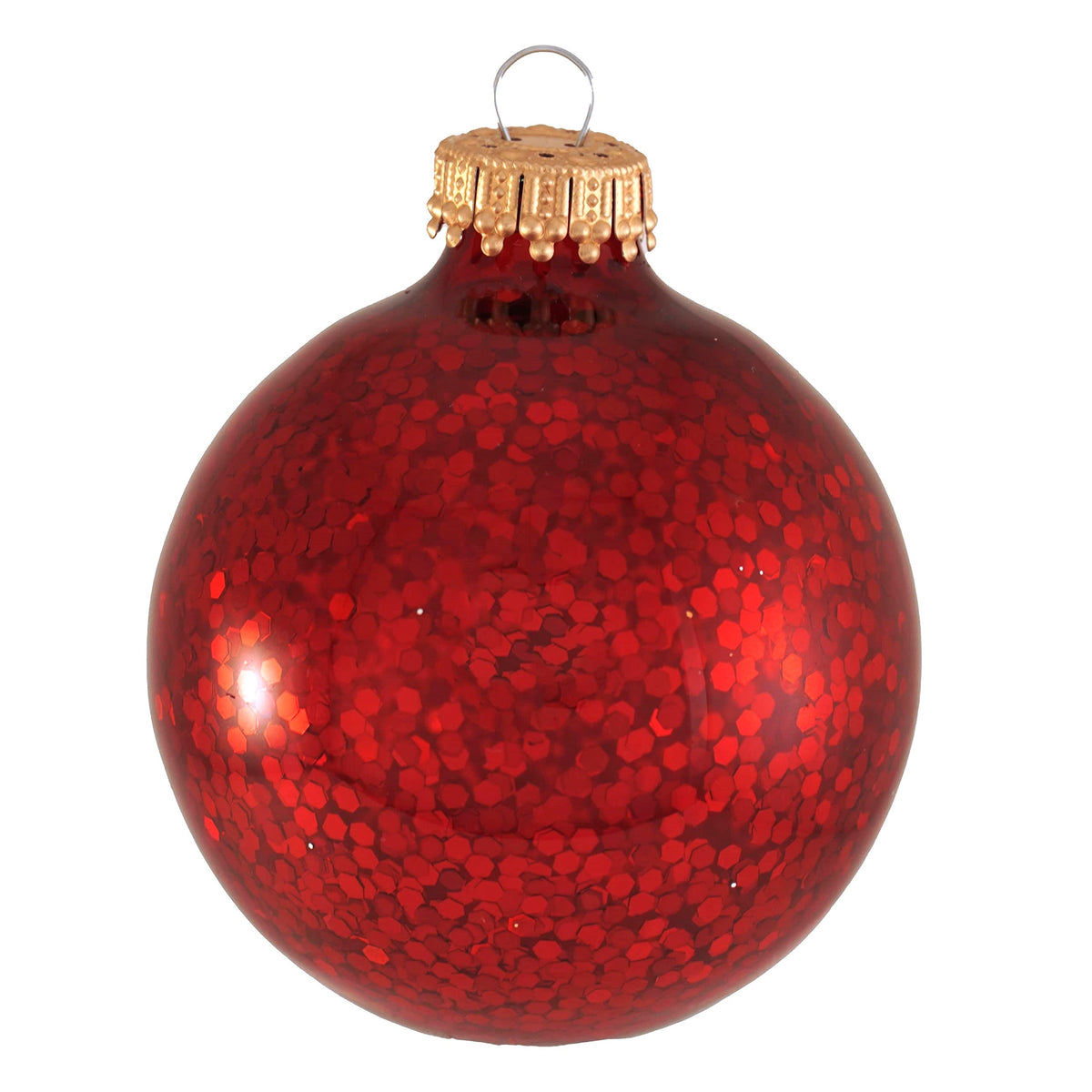 Glass Christmas Tree Ornaments - 67mm / 2.63" [6 Pieces] Designer Balls from Christmas By Krebs Seamless Hanging Holiday Decor (Crimson Red Spangle)