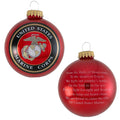 Christmas Tree Ornaments Made in the USA - 80mm / 3.25" Decorated Collectible Glass Balls from Christmas by Krebs - Handmade Hanging Holiday Decoration for Trees (USMC Logo & Hymn)