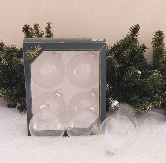 Glass Christmas Tree Ornaments - 80mm / 3.25" [4 Pieces] Designer Balls from Christmas By Krebs Seamless Hanging Holiday Decor (Clear)