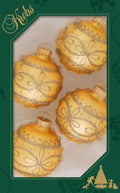 Glass Christmas Tree Ornaments - 67mm/2.625" [4 Pieces] Decorated Balls from Christmas by Krebs Seamless Hanging Holiday Decor (Velvet Gold with Lacy Design)