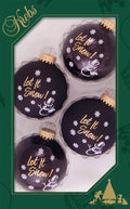 Glass Christmas Tree Ornaments - 67mm/2.63" [4 Pieces] Decorated Balls from Christmas by Krebs Seamless Hanging Holiday Decor (Ebony Shine and Velvet with Let It Snow)