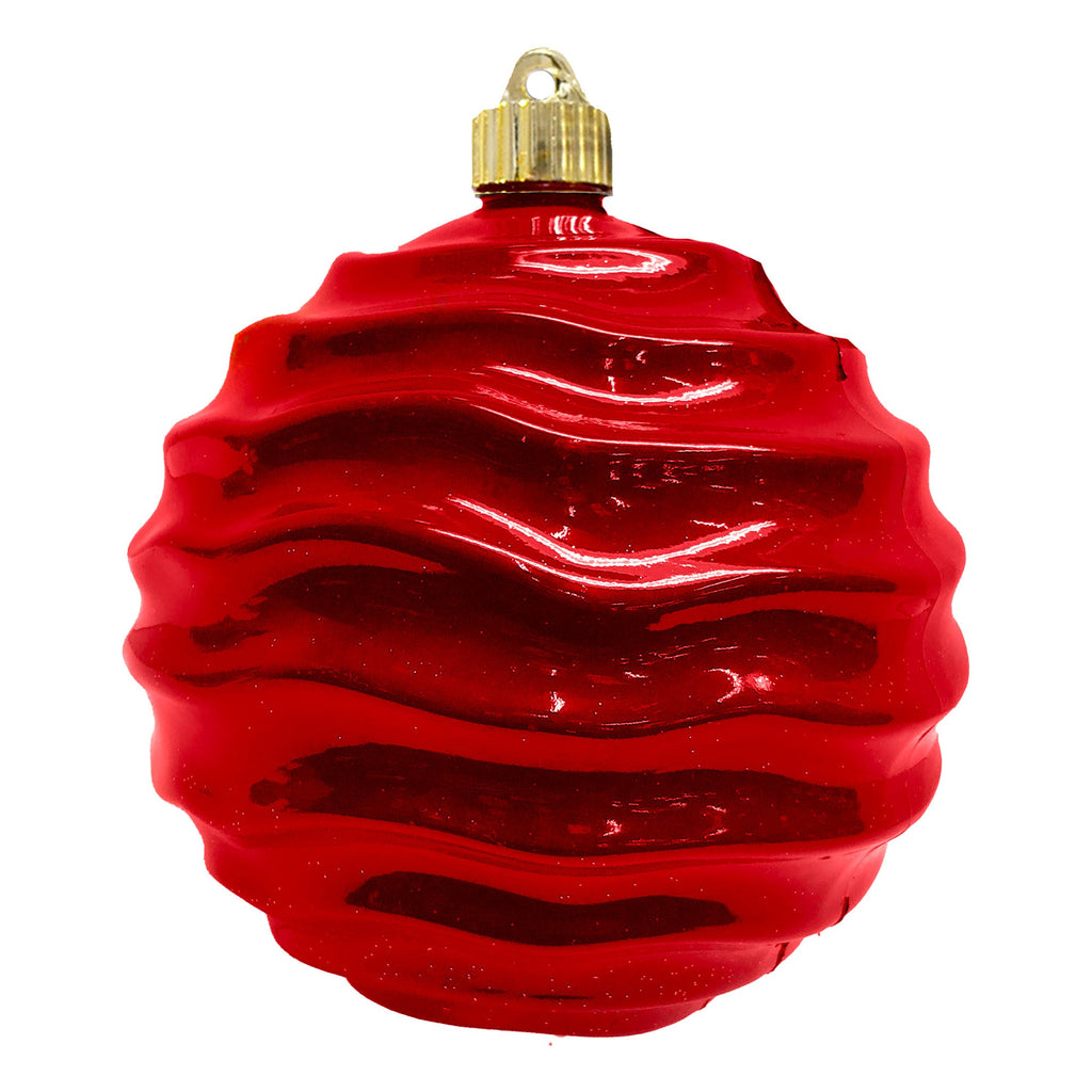 Christmas By Krebs 6" (150mm) Wavy Ripple Candy Red [2 Pieces] Solid Commercial Grade Indoor and Outdoor Shatterproof Plastic, UV and Water Resistant Ball Ornament Decorations