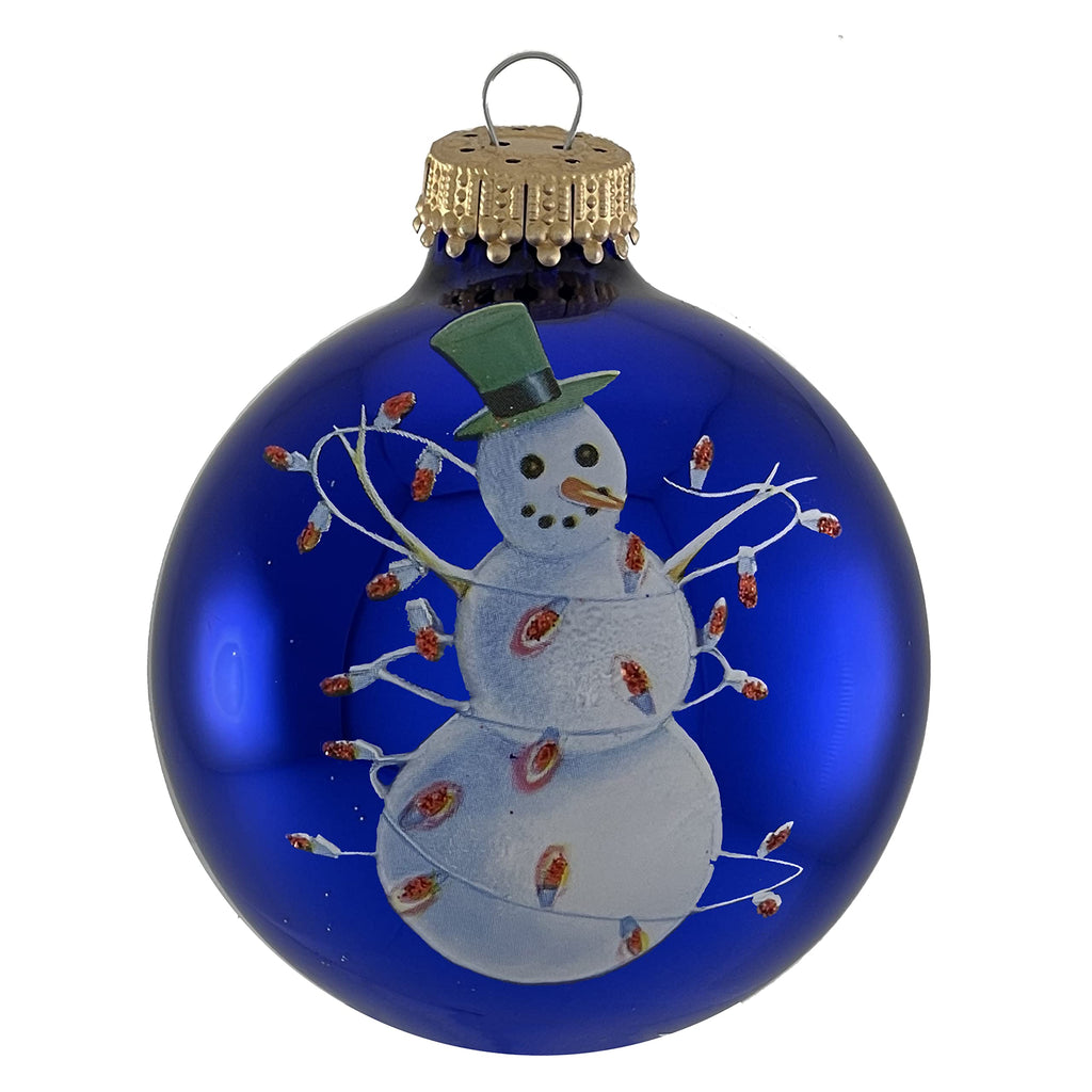 Glass Christmas Tree Ornaments - 67mm/2.63" [4 Pieces] Decorated Balls from Christmas by Krebs Seamless Hanging Holiday Decor (Victoria Blue and Royal Velvet With Snowman)