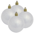 Christmas By Krebs 4" (100mm) White Sparkle [4 Pieces] Solid Commercial Grade Indoor and Outdoor Shatterproof Plastic, Water Resistant Ball Ornament Decorations
