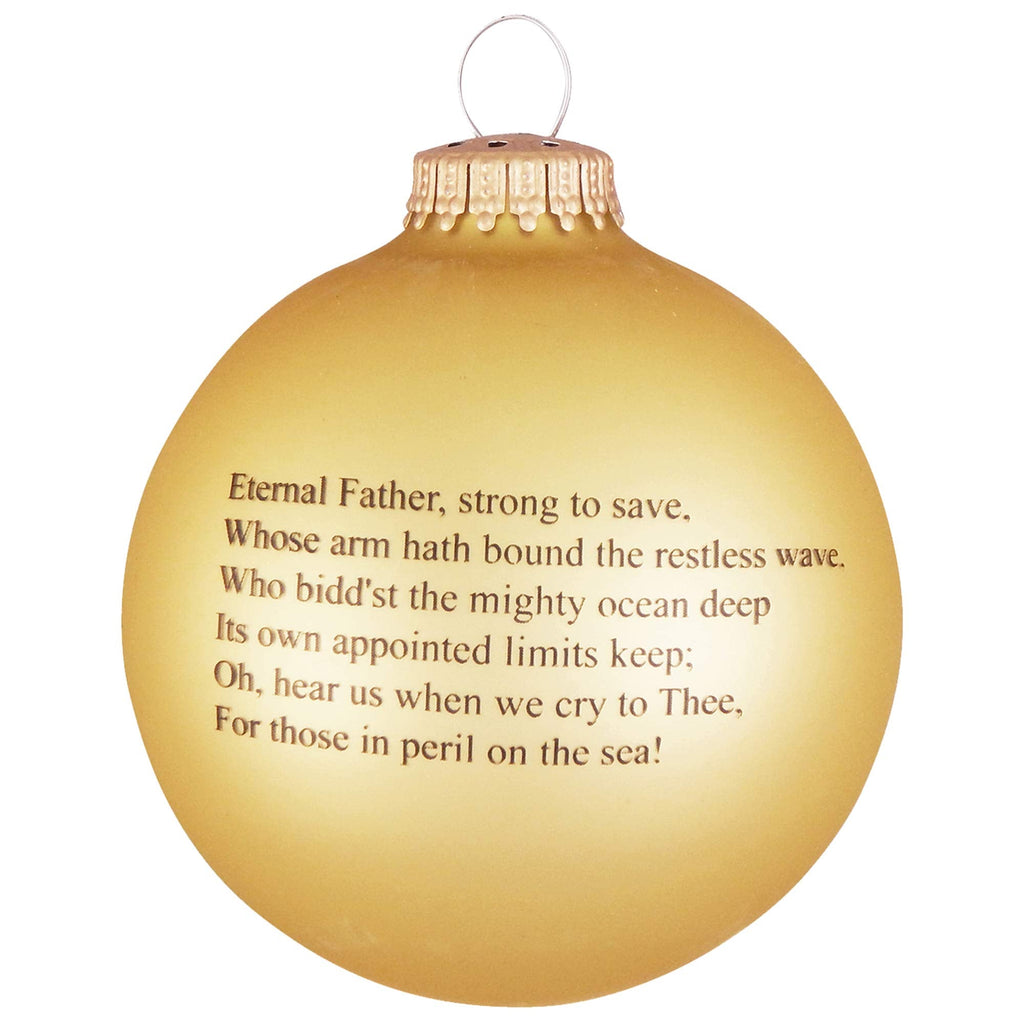 Christmas Tree Ornaments Made in the USA - 80mm / 3.25" Decorated Collectible Glass Balls from Christmas by Krebs - Handmade Hanging Holiday Decoration for Trees (USN Logo & Hymn, Matte)