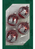 Glass Christmas Tree Ornaments - 67mm/2.63" [4 Pieces] Decorated Balls from Christmas by Krebs Seamless Hanging Holiday Decor (Christmas Red with White & Silver Festive Trees)