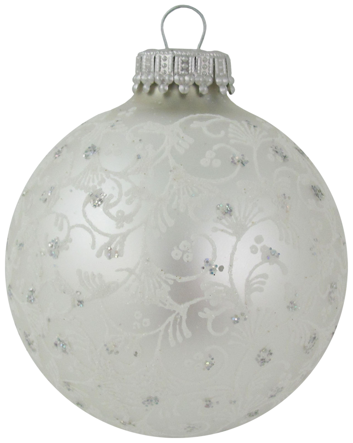 Glass Christmas Tree Ornaments - 67mm/2.63" [4 Pieces] Decorated Balls from Christmas by Krebs Seamless Hanging Holiday Decor (Silver Pearl with Lace and Silver Sparkles)
